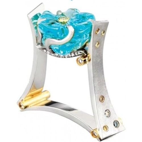 Popular Blue Flower Engagement Ring for Female Fashion Popular Alloy Wedding Rings for Women Jewelry