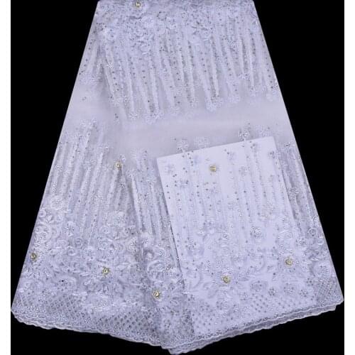 Latest White Color French African Lace Fabric High Quality African Embroidered Tulle Lace Fabric For Wedding Dress Fashion 1254