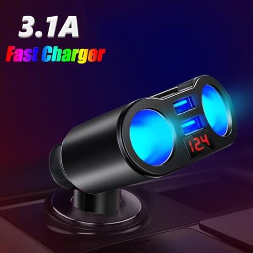 Car Cigarette Lighter Splitter Socket 12-24V 3.1A Dual USB Mobile Phone Charger Ports Adapter Voltage Display For iPhone Samsung