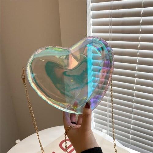 Cross Border Fashion Mini Transparent Love Bag Holding Women Bag Heart Dinner Bag Evening Bag Chain Shoulder Bag Cute Side Bag