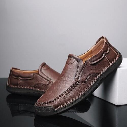 Big Size Genuine Leather Men Business Dress Loafers Slip-on Moccasins Flats Shoes Breathable Comfortable Footwear