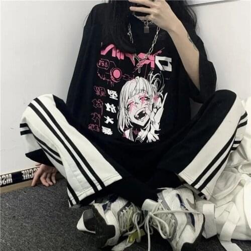 Vintage anime cartoon t shirt women clothes gothic tshirt streetwear print loose tops korean summer black tee short sleeve shirt