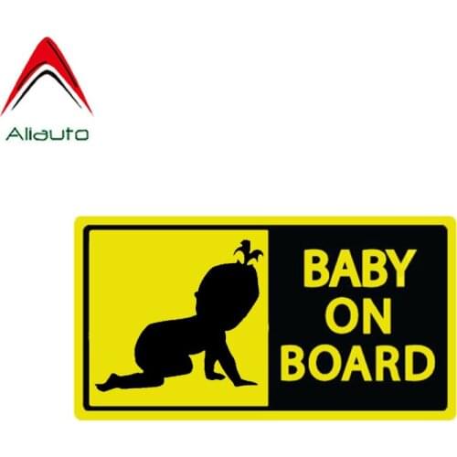 Aliauto Funny Caution Car Sticker Baby on Board Crawling Baby Decoration Waterproof Sunscreen Cover Scratch Decal PVC,15cm*8cm