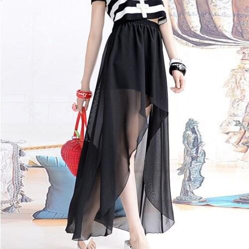 2020 Summer Korean Irregular Skirt Sweet Ruffle Chiffon Skirt plus size M-8XL Elegantes Black party Skirts boho maxi skirts