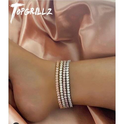 TOPGRILLZ Women Anklet 3mm Row Tennis Cubic Zirconia Anklet Choker Hip Hop Fashion Charm Jewelry For Gift Can Adjustable