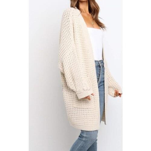 2021 Spring Women Sweater Cardigans V Neck Lantern Sleeve Open Casual Loose Knitted Sweaters Jacket Female Pocket Coats