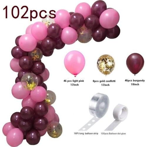 102pcs Rose Wine Red Macaron Balloon Set Pink Series Latex Ballons Wedding Birthday Party Baby Shower Decoration Garland Kit
