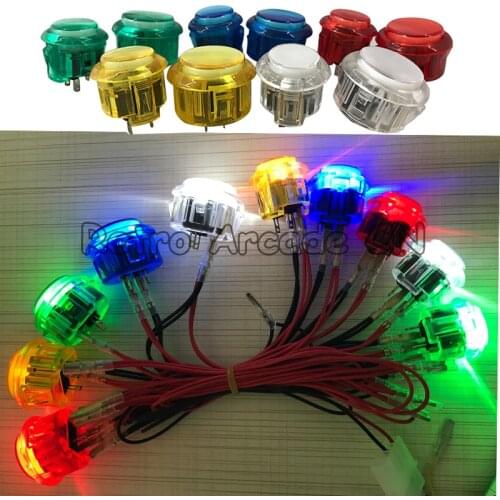 12pcs/lot 5V 12V Arcade Push Button 24mm 30mm Transparent LED Switch Buttons Snap for DIY Raspberry pi MAME PC Pandora Game