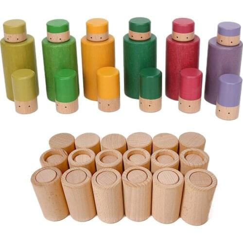 36pcs Kids Unpainted wood Rainbow Wooden Loose Parts Include Beakers Solid Tubes Peg Dolls Stacker Montessori Toy Wood Craft
