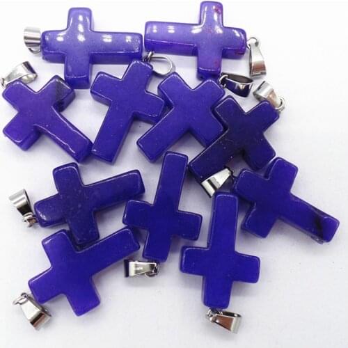 50Pcs 25x18x6mm Wholesale Blue Malay Jade Cross Pendant Bead DIY Earrings Handmade Jewelry Accessories S654