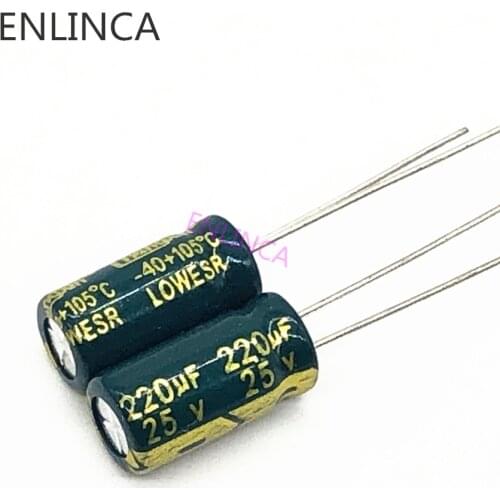 50pcs/lot p25 25V 220UF Low ESR/Impedance high frequency aluminum electrolytic capacitor size 6*12 220UF25V 20