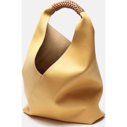 Genuine Leathe Tote Bags for Women 2021 New Designer Woven Handle Large Capacity Handbag Ladies High Quality Shoulder Bags Purse