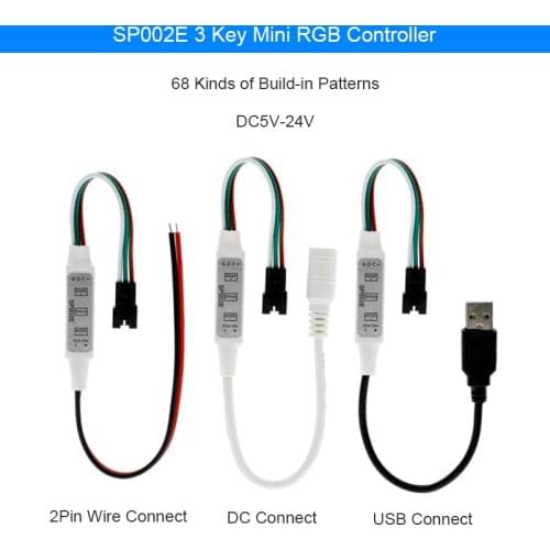 DC5V-24V LED Controller SP002E 3 Keys Mini Pixel Dimmer 3pin DC USB power For WS2812B WS2811 WS2812 LED Pixel Strip Light Module