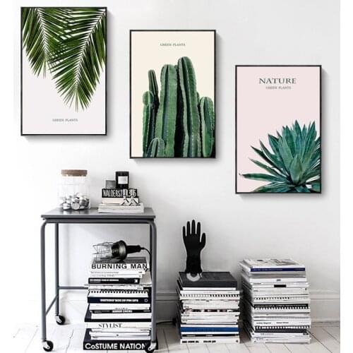 Decorative Canvas Green Cactus Painting Nordic Leaf Green Plant Hotel Canvas Hanging Picture Wall Pictures for Living Room