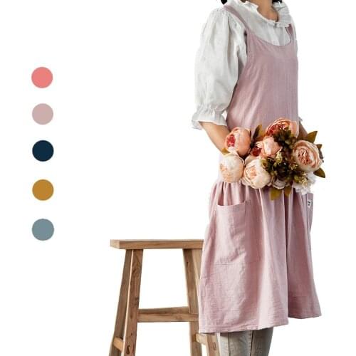 Cotton Linen Apron Retro Vintage Women Pinafore Dress Fashion Japanese Korean Aprons Garden Working Apron Kitchen Cooking Apron