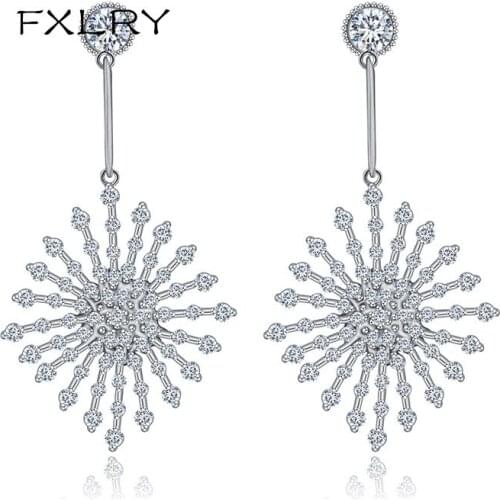 FXLRY New Design Europe And The United States White Color Cubic Zircon Flowers Type Earrings For Women Jewelry
