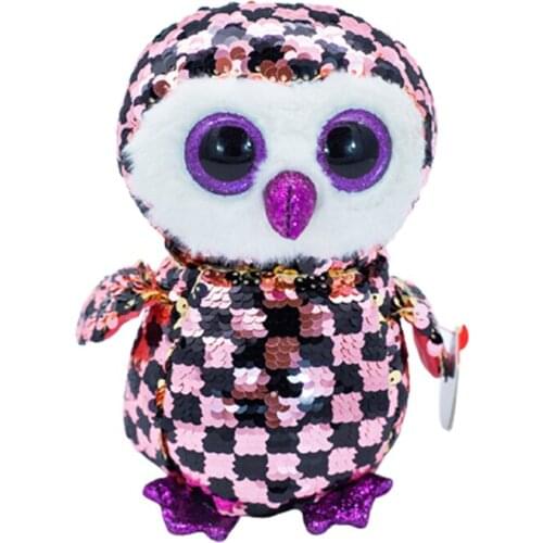 Ty Big Eyes Flippables Sequined Cute Plush Animal Toys Pink And Black Sequined Owl Collecting Toys Doll Children Birthday Gift