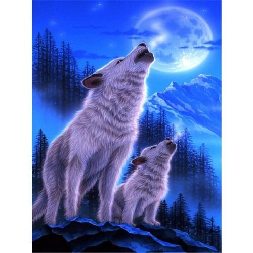 Moon And Wolf Pre-Printed 11CT Cross-Stitch Complete Kit DIY Embroidery DMC Threads Handiwork Sewing Painting Jewelry