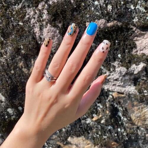 Cute Black Cat Designs False Nails with glue Short Full Nail Tips clear nude glitter Hybrid nail girls artificial finger nail