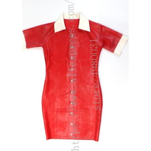 Novelty latex dress Zentai womens erotic latex dress plus size in red color