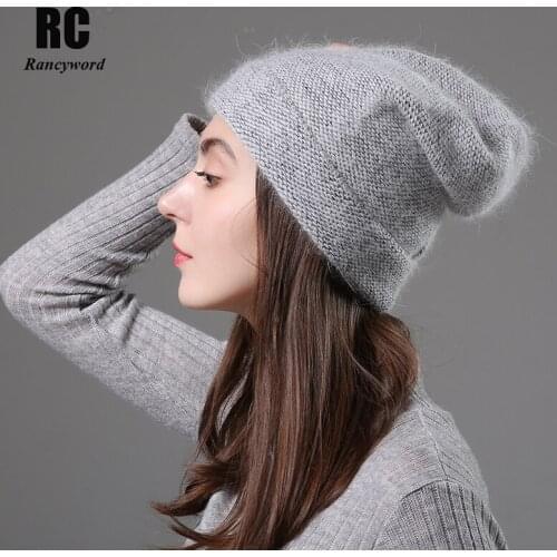 [Rancyword] Women Winter Hats Beanies Knitting Rabbit Wool Fur Hat Female Real Fur Skullies Caps Gorros Solid Color RC