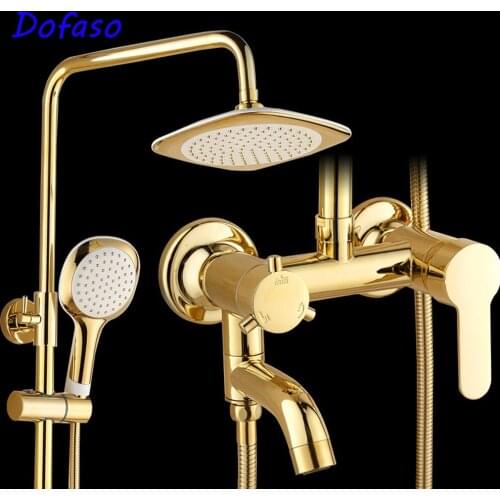 Dofaso Luxury gold rain shower set wall mount golden white paint bath shower faucet