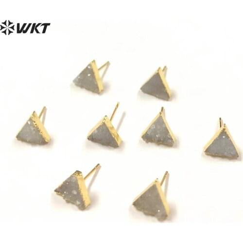 WT-E270 5pair/lot Fashion Natural Stone Earrings for Women Jewelry Gift Natural Druzy Stone 10mm Stone Gold Strim Earrings Gift