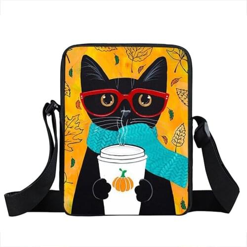 Lovely Coffee Cat Funny Animal Mini Messenger Bag Animal Print Girls Bookbag Small Crossbody Bags Book Bag Shoulder Bags