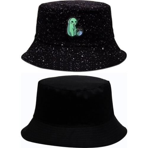 Funny Sad Frog Hat Alien Print Bucket Hats For Women Mens Hat Double-Side Gorro Cap Fisherman hat Bucket Hat шапка женская
