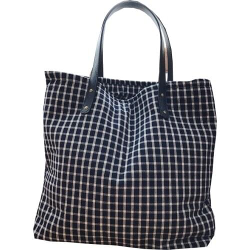 Korean Plaid Cotton Shoulder Bag With Leather Handle Women Thickened Tote Bag Large Capacity Female Retro Big Handbag 2020 New