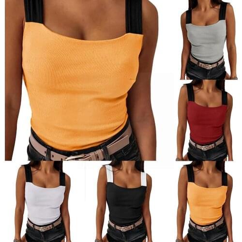 New Fashion Stitching Color Wide Sling Color Slim Vest Tops Size Women Camisole Pluse Summer Basic R5X1