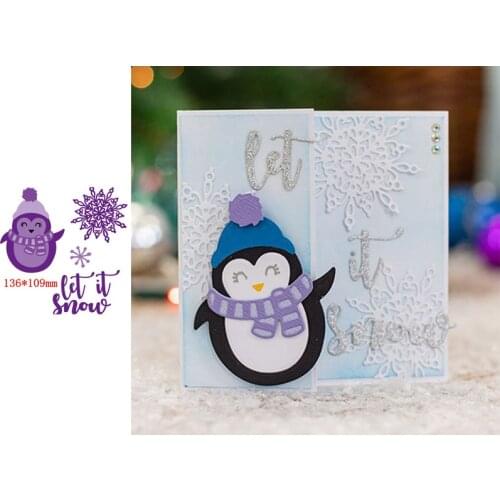 Winter Christmas Cute Penguin Snowflake Let It Snow Metal Cutting Dies Scrapbooking Album Paper DIY Cards Crafts Embossing Dies