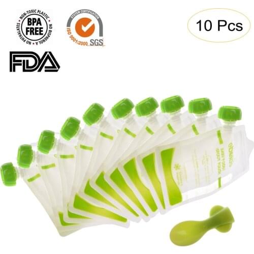 10pcs 180ml Baby Food Storage Pouch Portable BPA-Free Reusable Sealed Complementary Food Pouch Homemade Puree Pulp Storage Bag