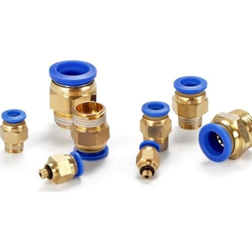 100pcs Backs PC Type Quick Push Pneumatic Air Connector Brass Straight Through Hose Pin Adapter Connect Tube Thread Fittings 1/4