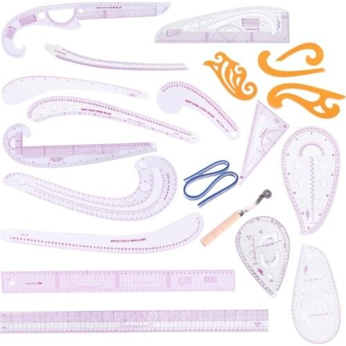 21pcs/set Tailor Measuring Sewing Drawing Ruler Kit Yardstick French Curve Cutting Cloud Grading Template Patchwork Tool