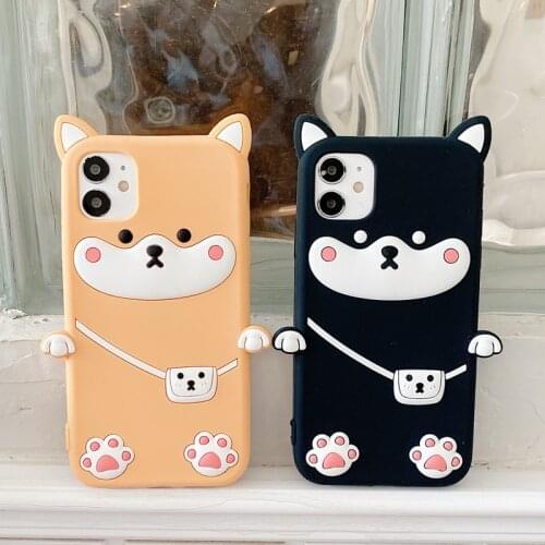 3D Cute Cartoon Shiba Inu Dog Backpack Puppy Case for iPhone 11 Pro Max XR X XS Max 7 8 Couple Lovers Soft Silicone Back Cover
