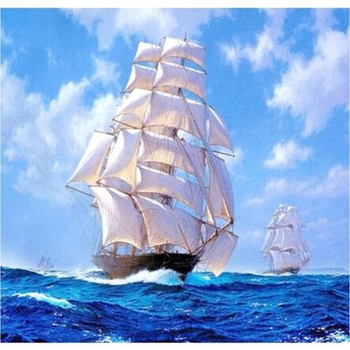 3D Diamond Painting Sailboat At Sea Diy Diamond Pattern Kits For Embroidery With Beads Picture Of Rhinestones Embroidery Stones