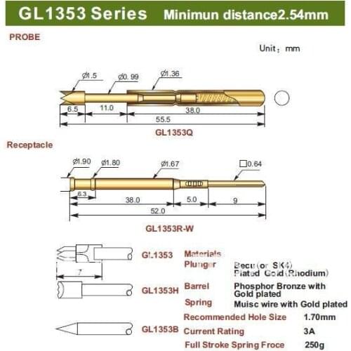 FREE SHIPPING 100PCS/LOT GL1353H 55.5MM FUNCTION TEST PROBES, PIGO PIN