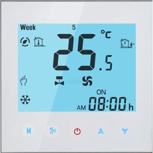 Central Air Conditioner Thermostat LCD Hotel Touch Screen 4 Pipes Three Wind Speeds Thermostat White Programmable Thermostat