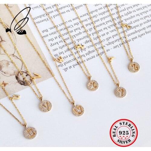 Letter Pendants Necklaces 925 Sterling Silver Bohemian Champagne Gold Couple Long Necklace Colier Femme Joias Feminina Jewelry