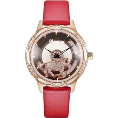 Fashion Revolving Dial Women Watches Women Rotate Horse Dress Watch Leather Band Ladies Quartz Wristwatch Clock Waterproof Gift