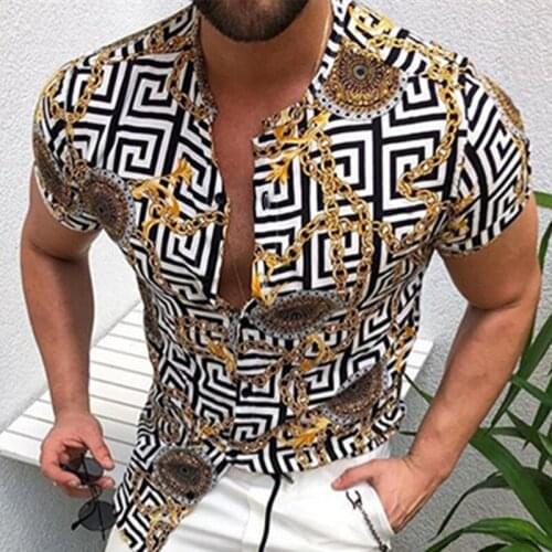 Mens Spring/Summer Large Size S-3XL Print Shirt Cardigan Loose Fashionable Short Sleeve Blouses