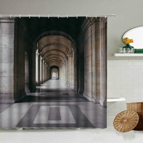 European Medieval Arched Architecture Corridor Shower Curtain Old Fortress Tourism Historic Landmark Bathroom Waterproof Screen