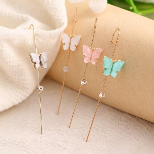 FNIO 2021 Wedding Party Ear Wrap Crawler Hook Earring Butterfly Stud Earrings For Woman Crystal Climber Earrings Jewelry Gifts