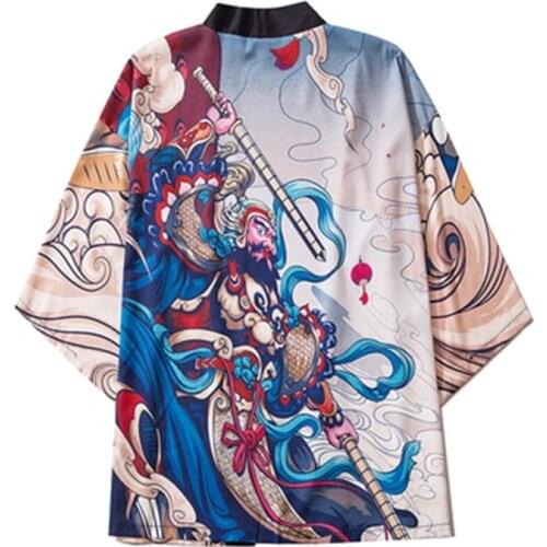 Hawaii Asian Clothing Yukata Haori Obi Blouse Beach Print Kimono Loose Japanese Style Women Men Cardigan Shirt Summer V2085