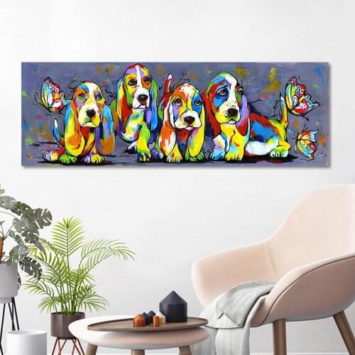 Animal Painting Lovely Dogs Posters and Prints on Canvas Oil Painting Wall Art Pictures for Living Room Home Decor No Frame