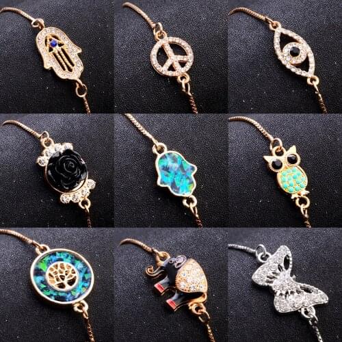 Classic Fashion Turkish Fatima Evil GOLD Eye Bracelet Pave Blue Eye Gold Chain Adjustable Bracelet Women Party Jewelry