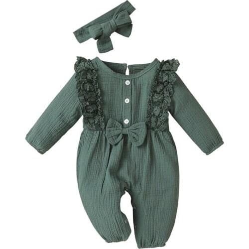 Jumpsuit Newborn 2021 Infant Baby Girl Cotton Linen Romper Lace Bow Romper Jumpsuit Clothes baby girl winter clothes