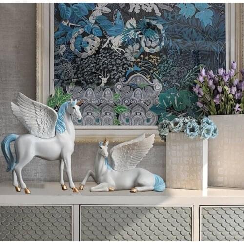 EUROEPAN CREATIVE MYTHOLOGY UNICORN PEGASUS RESIN ACCESSORIES HOME LIVINGROOM FIGURINES CRAFTS OFFICE DESK ORNAMENTS DECORATION