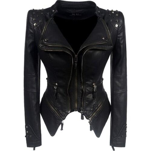 New Fashion Women Smooth Motorcycle Faux Leather Jackets Ladies Long Sleeve Autumn Winter Biker Streetwear Black Pink Coat